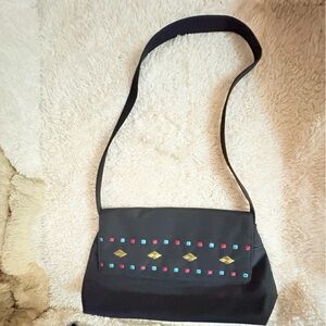 Vintage black First Issue by Liz Claiborne embroidered shoulder purse.